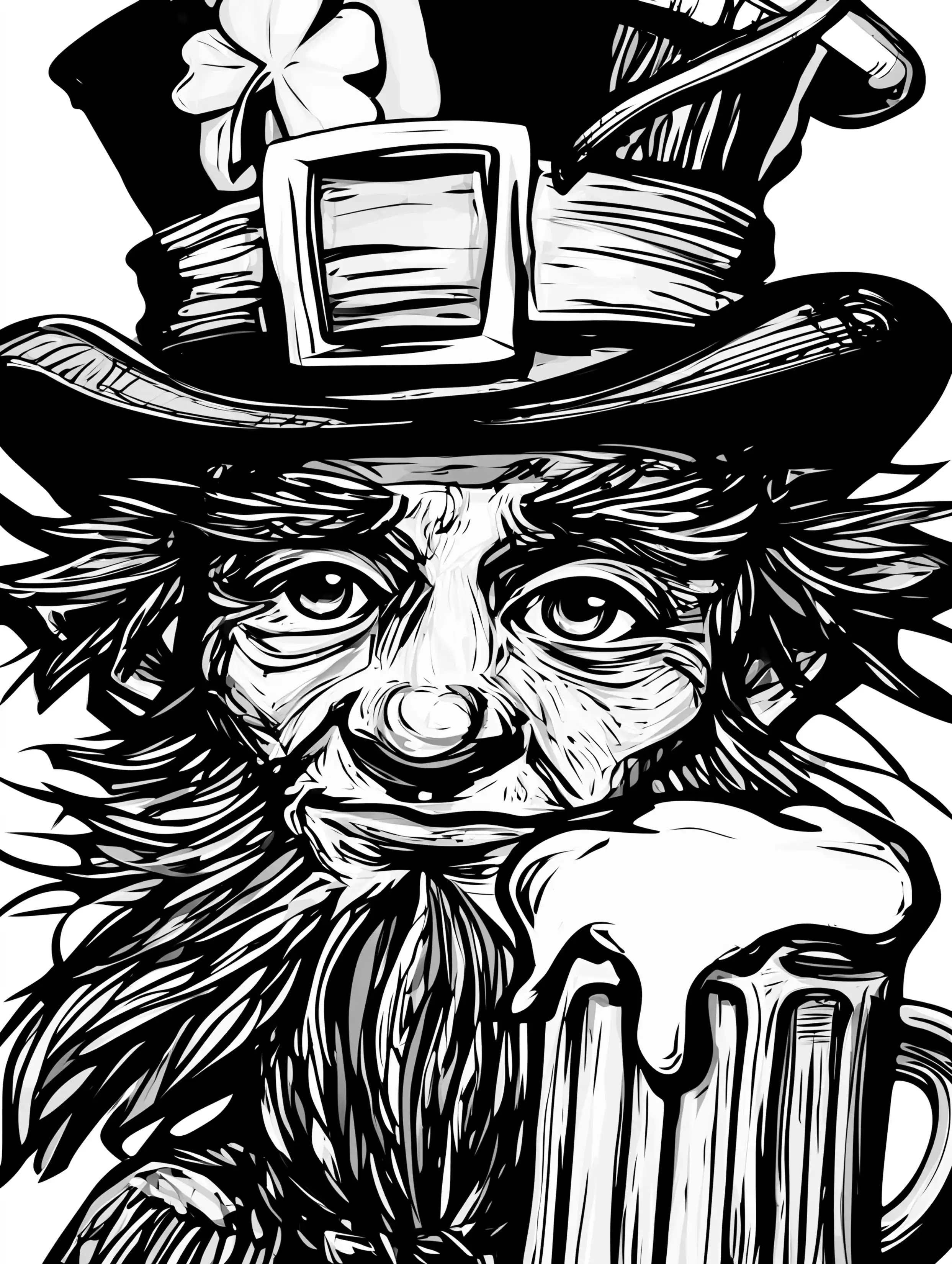 Free printable St Patricks Day coloring page for adults featuring a leprechaun raising a toast